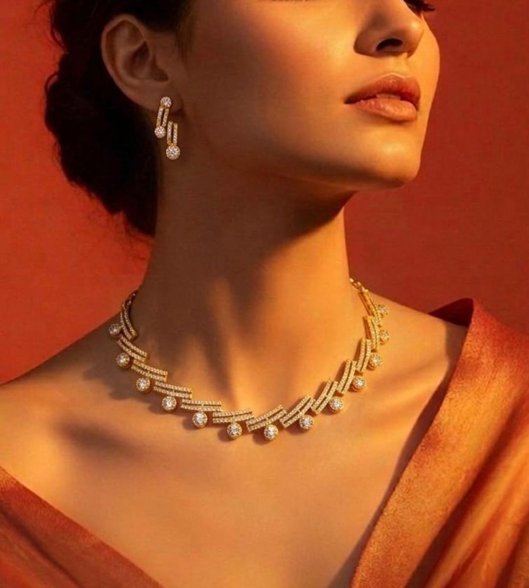 AD Stone Zigzag Necklace 