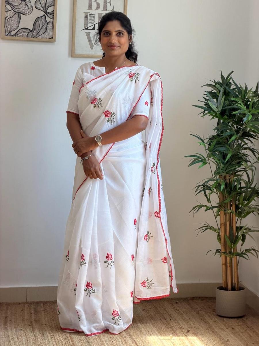 Kota Embroidery With Ready Wear Blouse