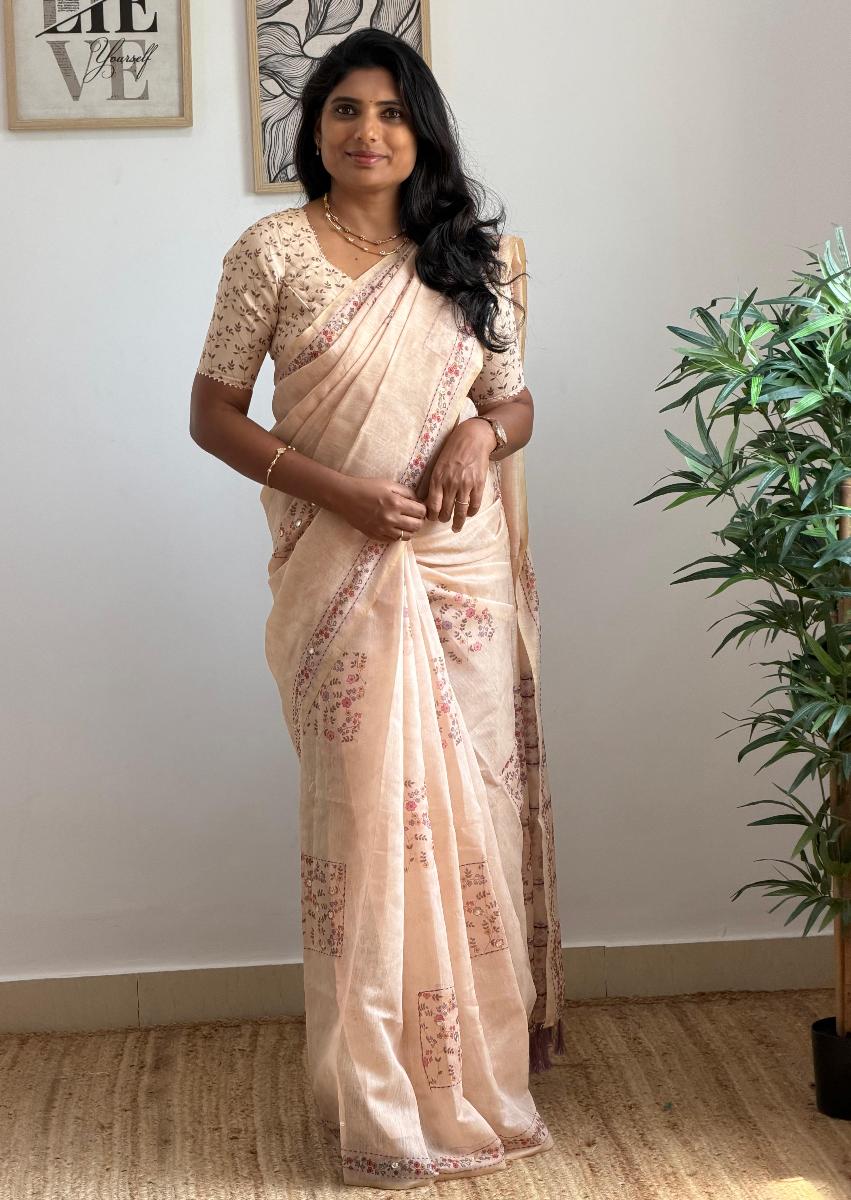 Chanderi Mirror Embroidery With Ready Wear Blouse 