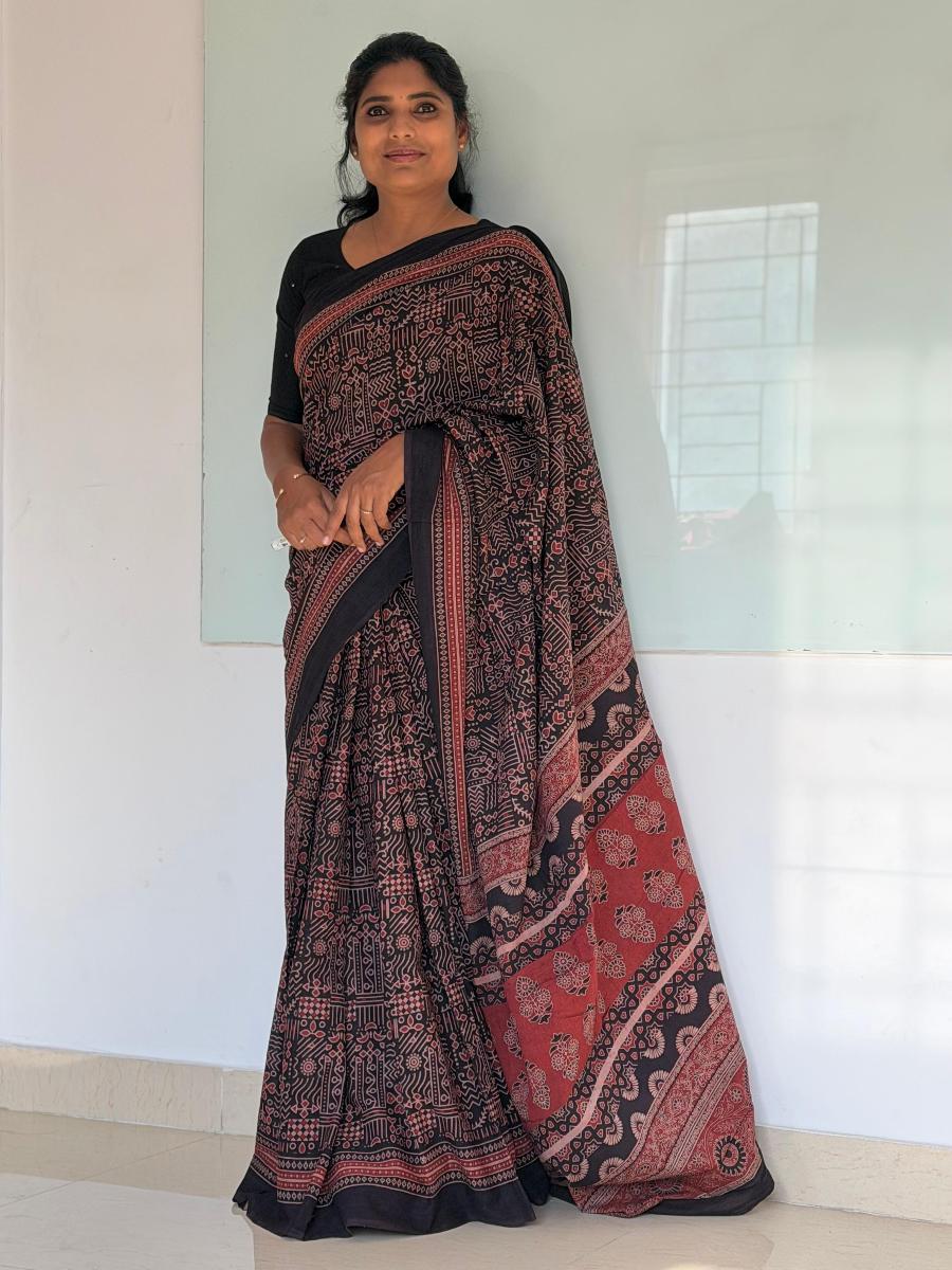 Ajrakh Cotton  With Ready Wear Blouse