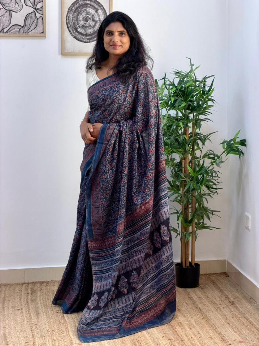 Ajrakh Cotton With Ready Wear Blouse