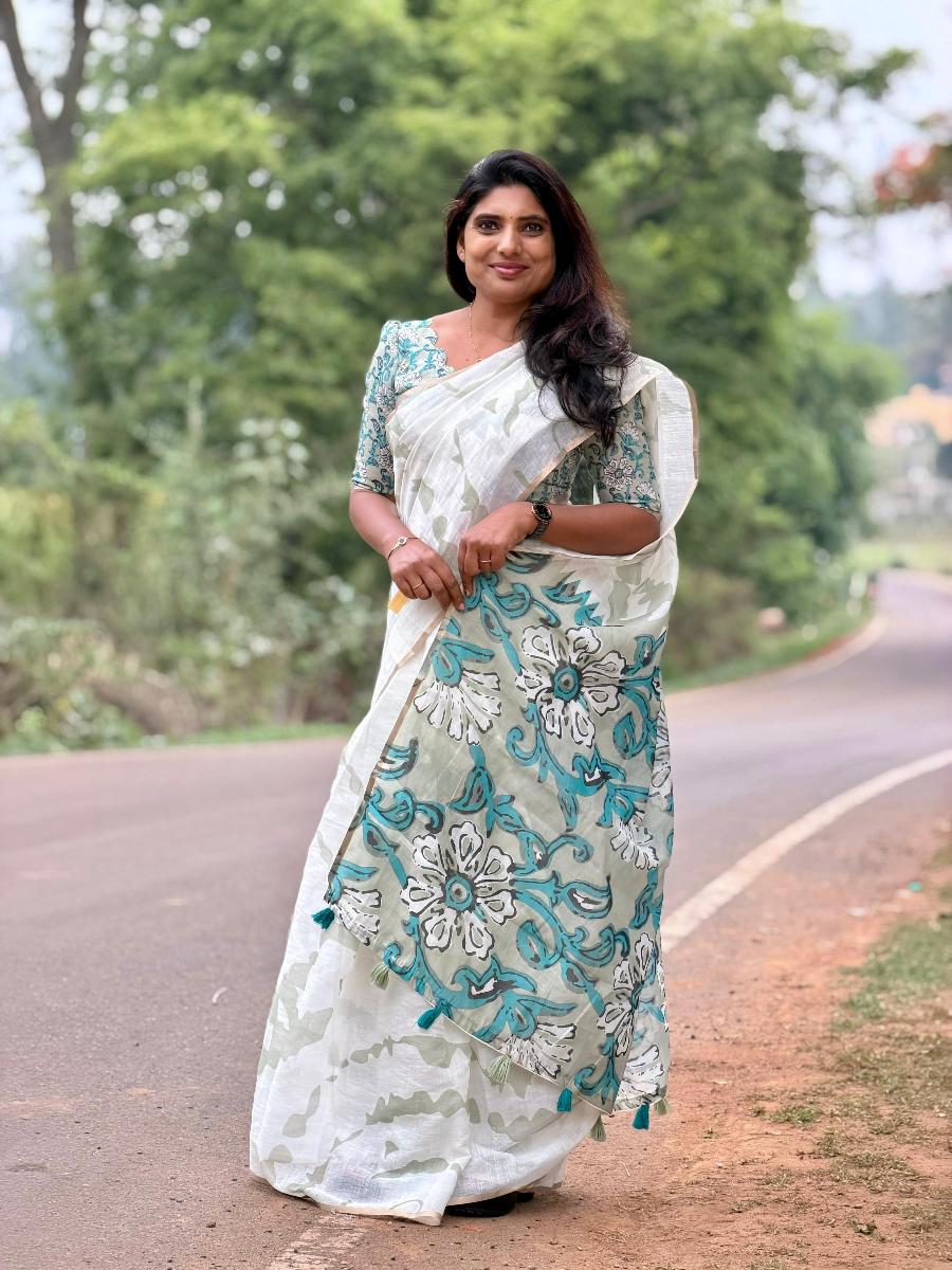 Shibori Linen With Ready Wear Blouse