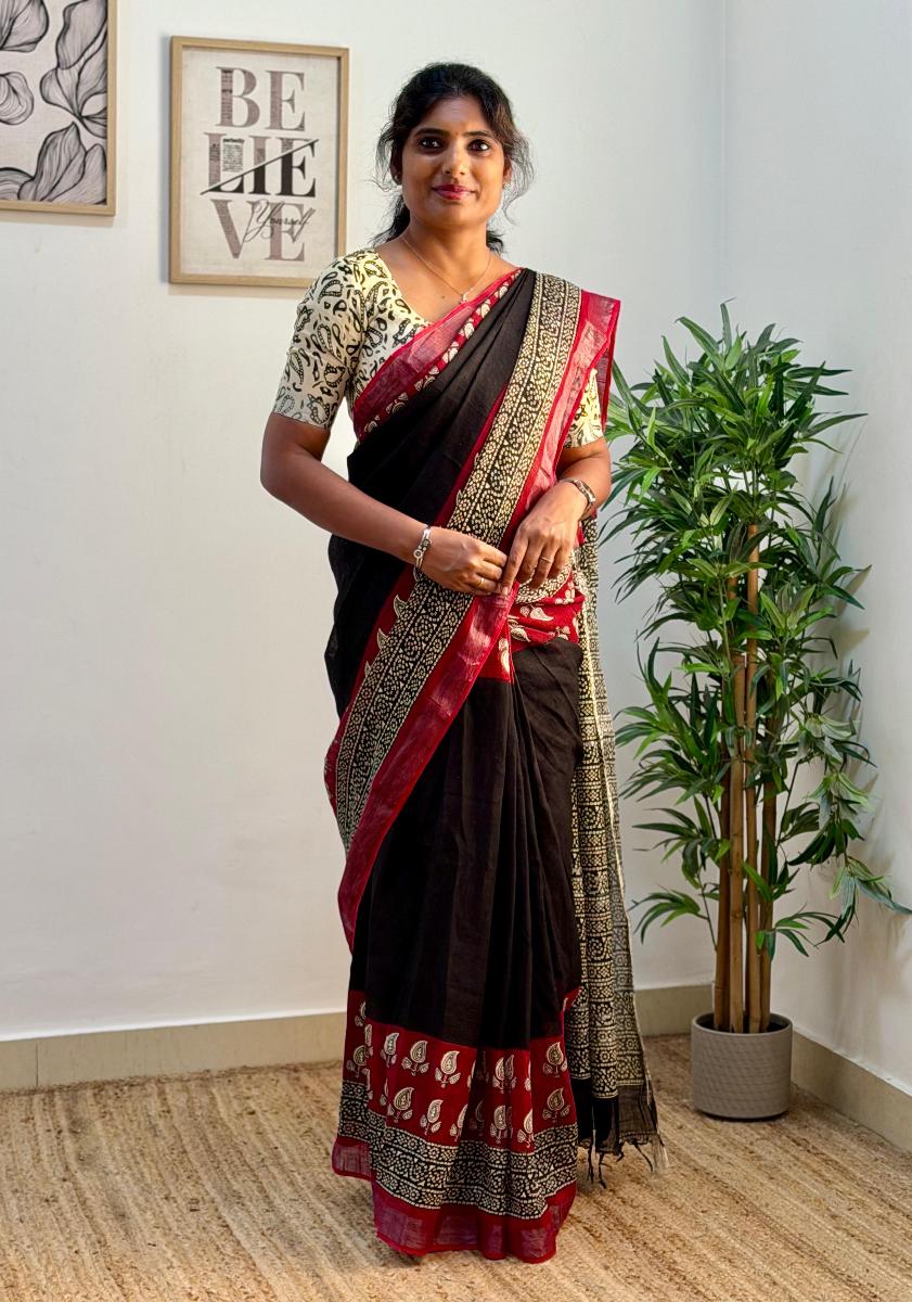 Mirchi Linen With Ready Wear Blouse