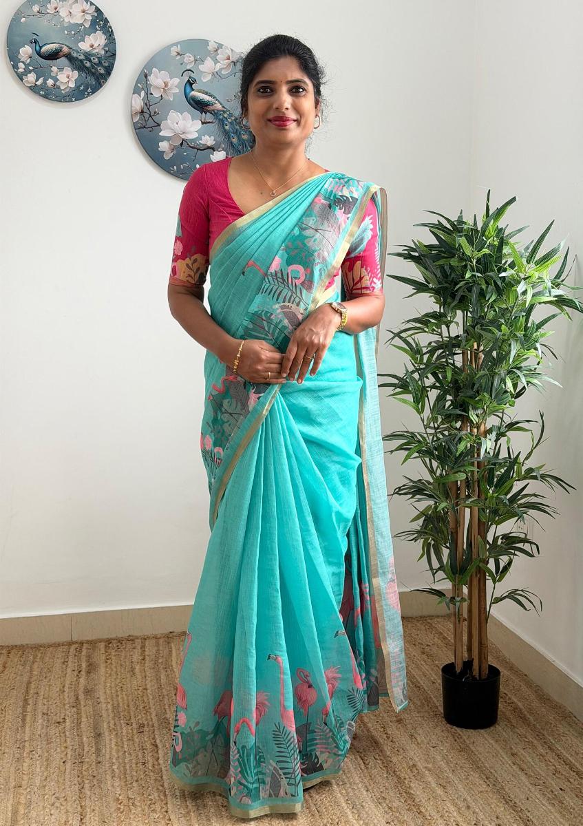 Flamingo Linen With Ready Wear Blouse  