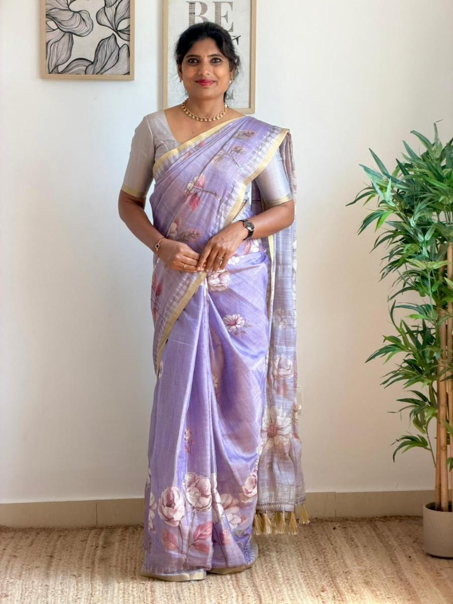 Floral Tissue Silk With Ready Wear Blouse