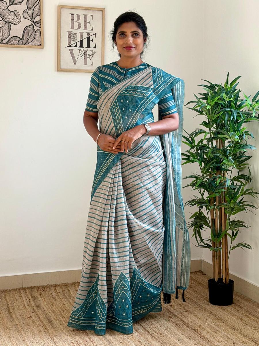 Chanderi Mirror Embroidery With Ready Wear Blouse