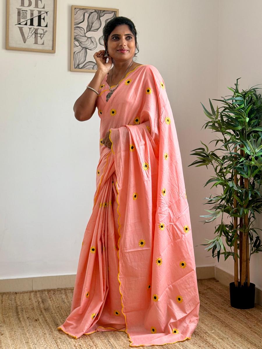 Soft Cotton Embroidery With Ready Wear Blouse 