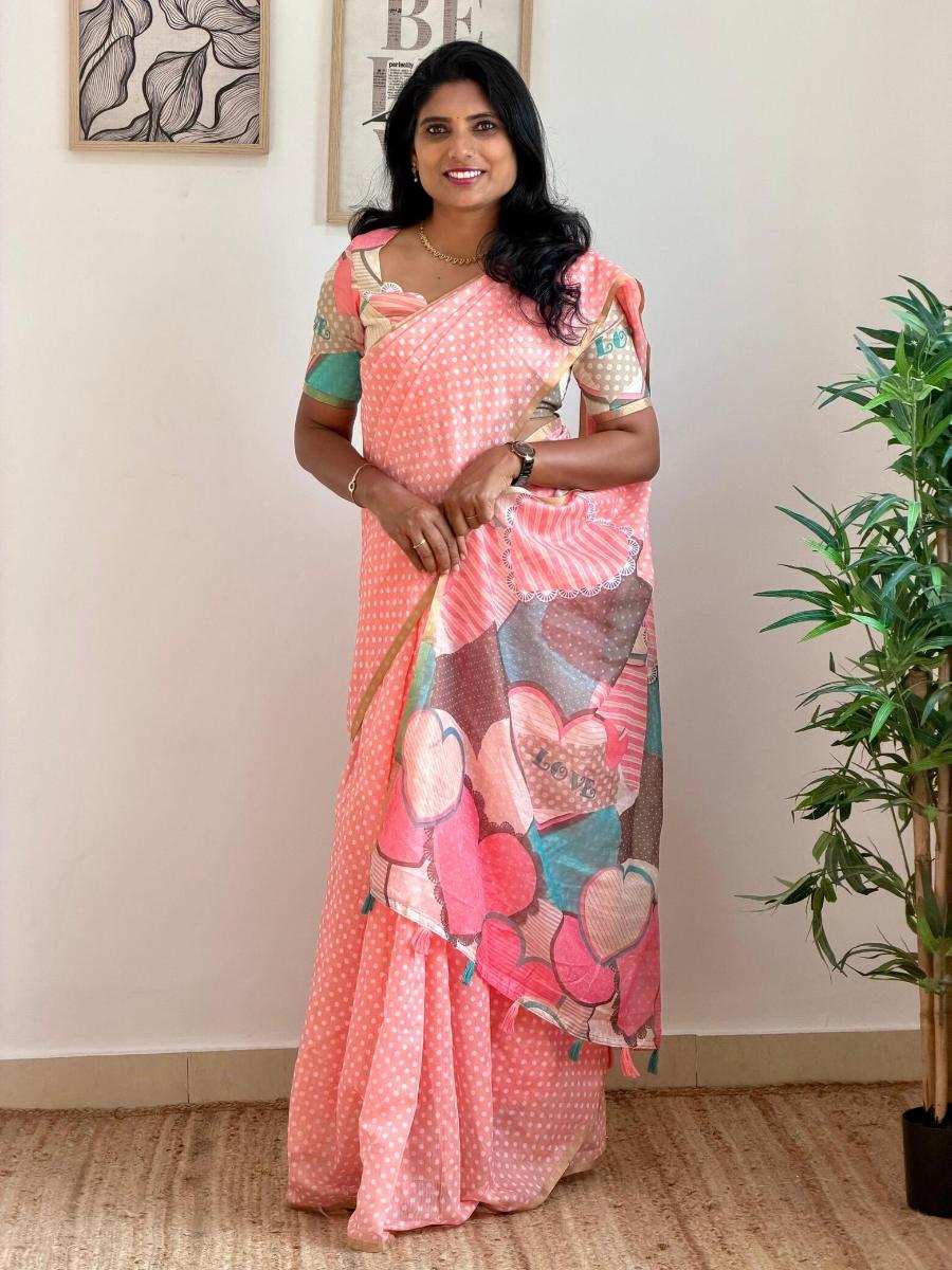 Polka Love Chanderi With Ready Wear Blouse