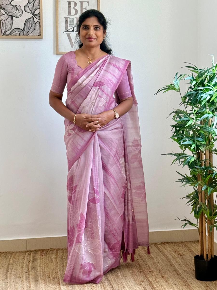 Chanderi Mirror Embroidery With Ready Wear Blouse