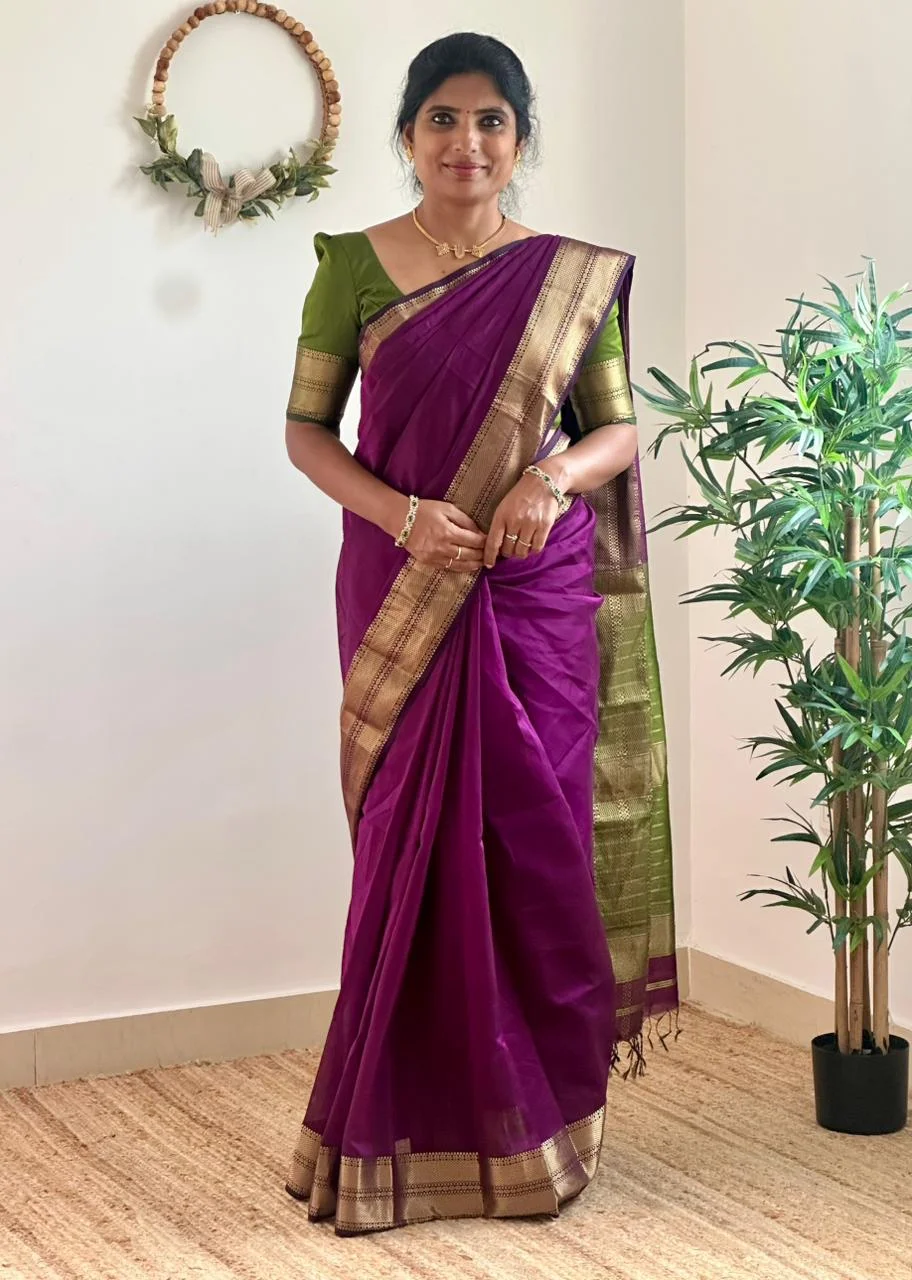 Maheswari Silk Cotton  With Ready Wear Blouse