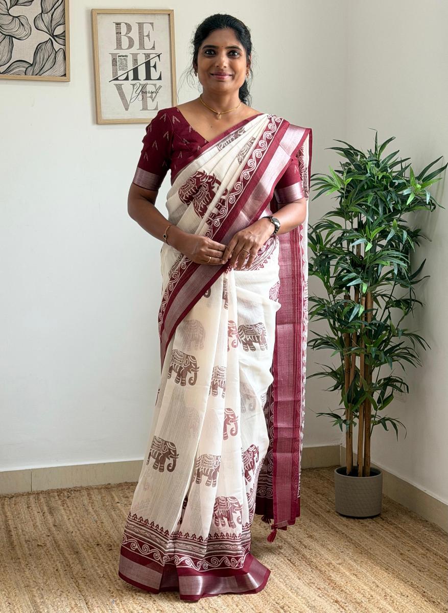  Jute Linen Cotton With Ready Wear Blouse