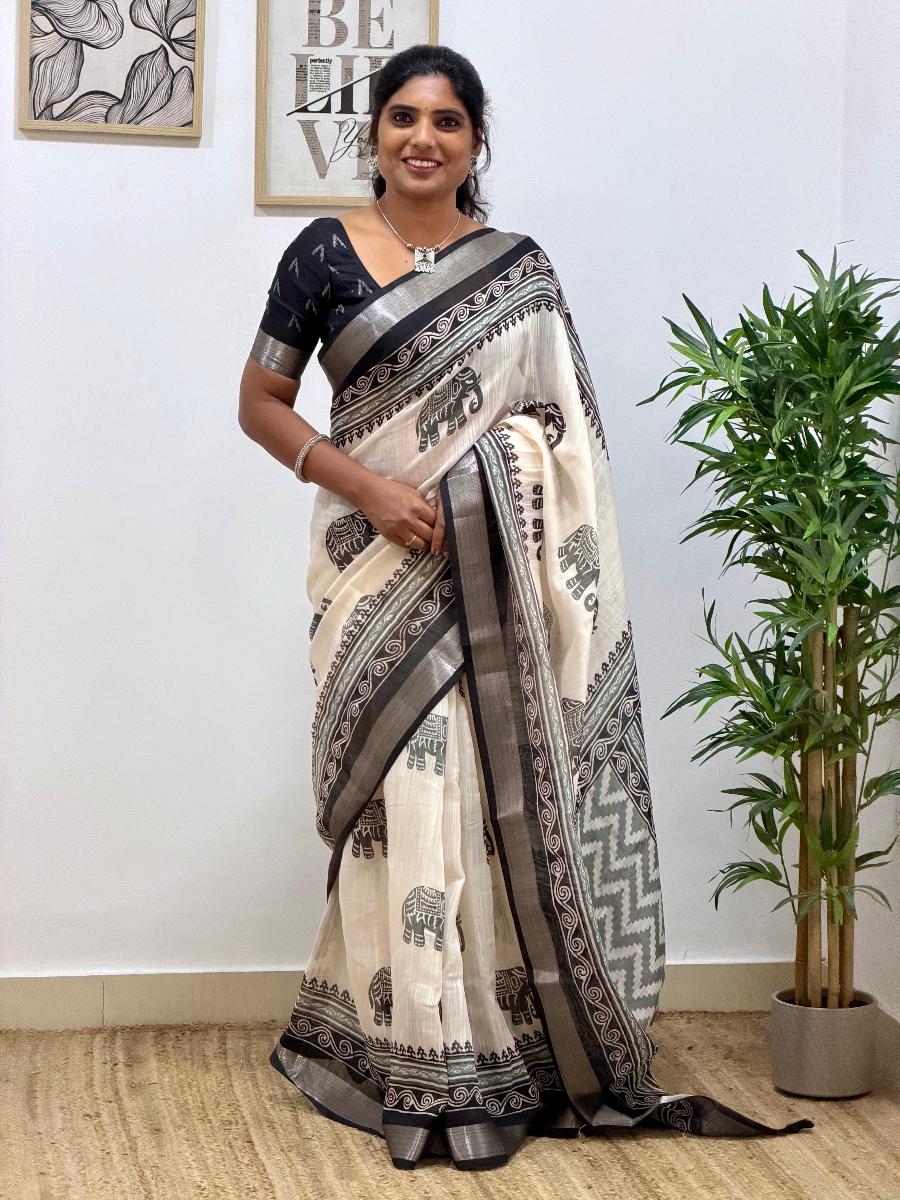  Jute Linen Cotton With Ready Wear Blouse