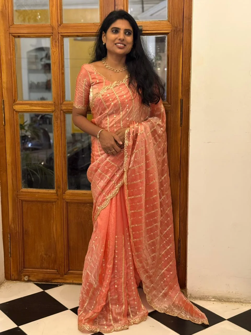 Metallic Silk With Ready Wear Blouse   