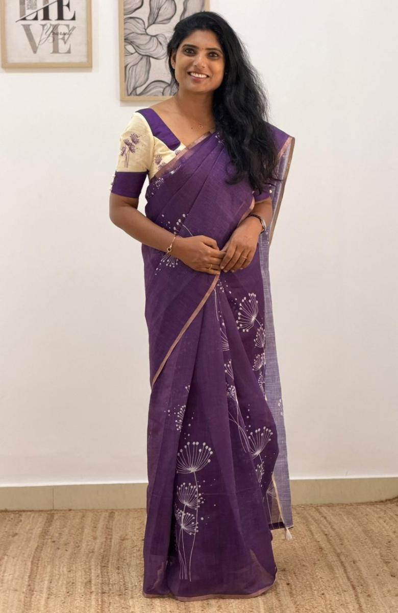 Floral Linen With Ready Wear Blouse
