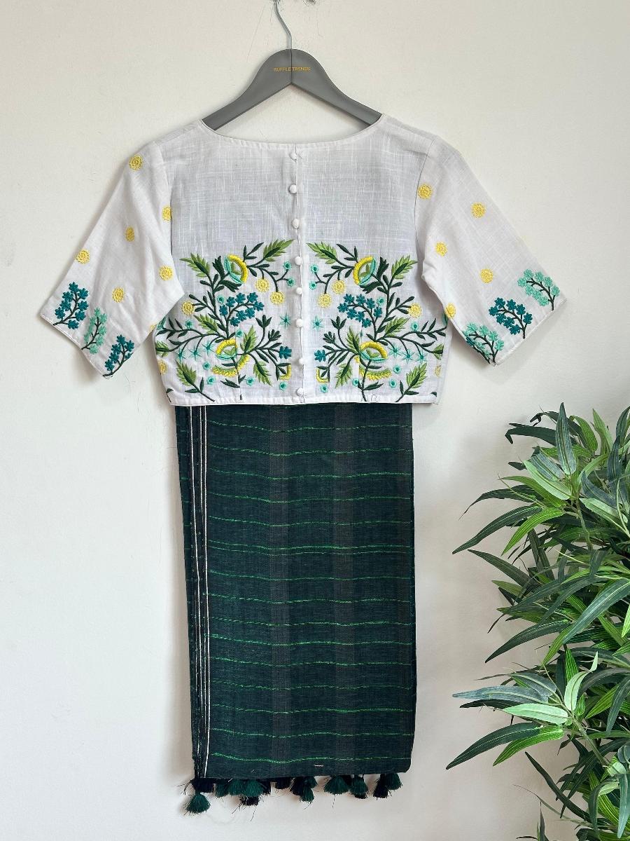 Premium Linen With Ready Wear Blouse   