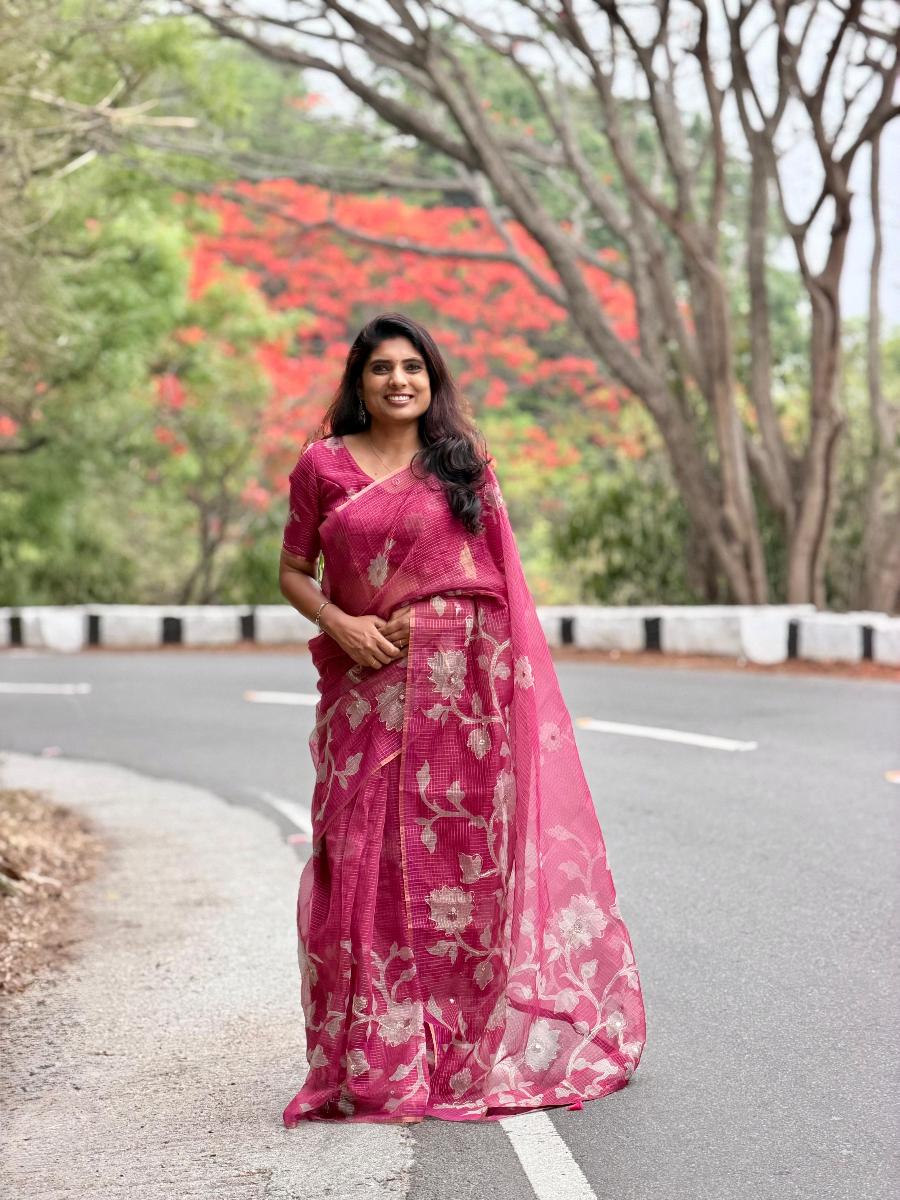 Kota Embroidery With Ready Wear Blouse  