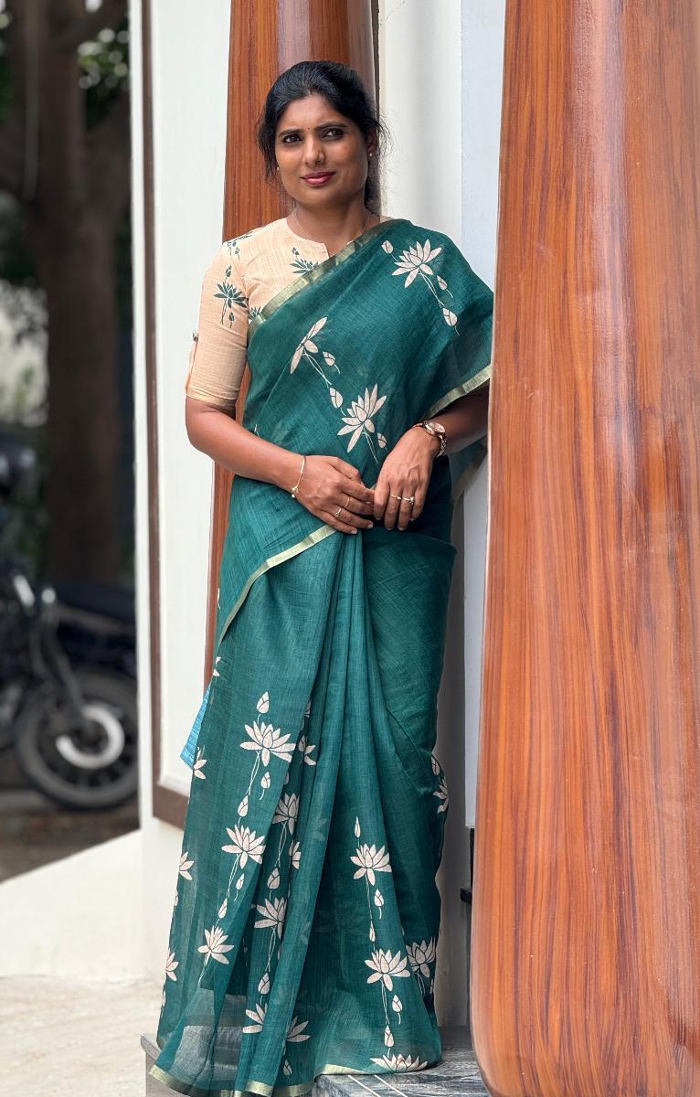 Floral Linen With Ready Wear Blouse