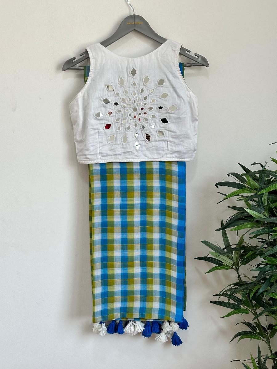 Mul Cotton Checks With Ready Wear Blouse  