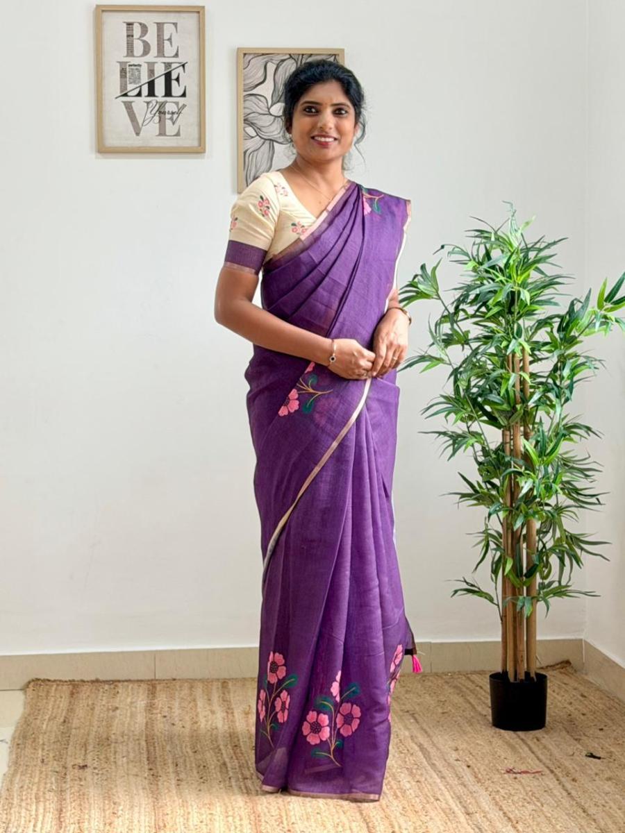 Pink Petal Linen With Ready Wear Blouse 