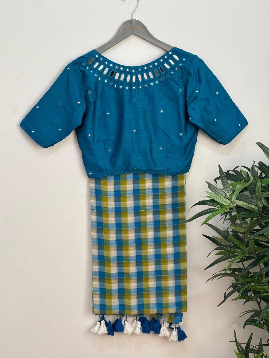 Mul Cotton Checks With Ready Wear Blouse    