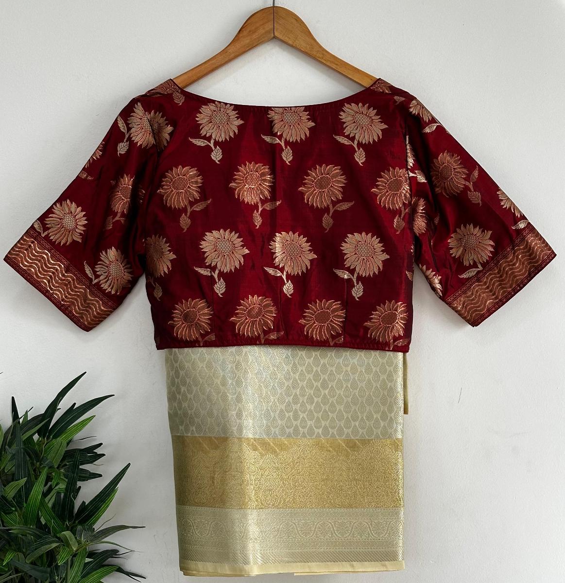 Tissue Banarasi  With Ready Wear Blouse 