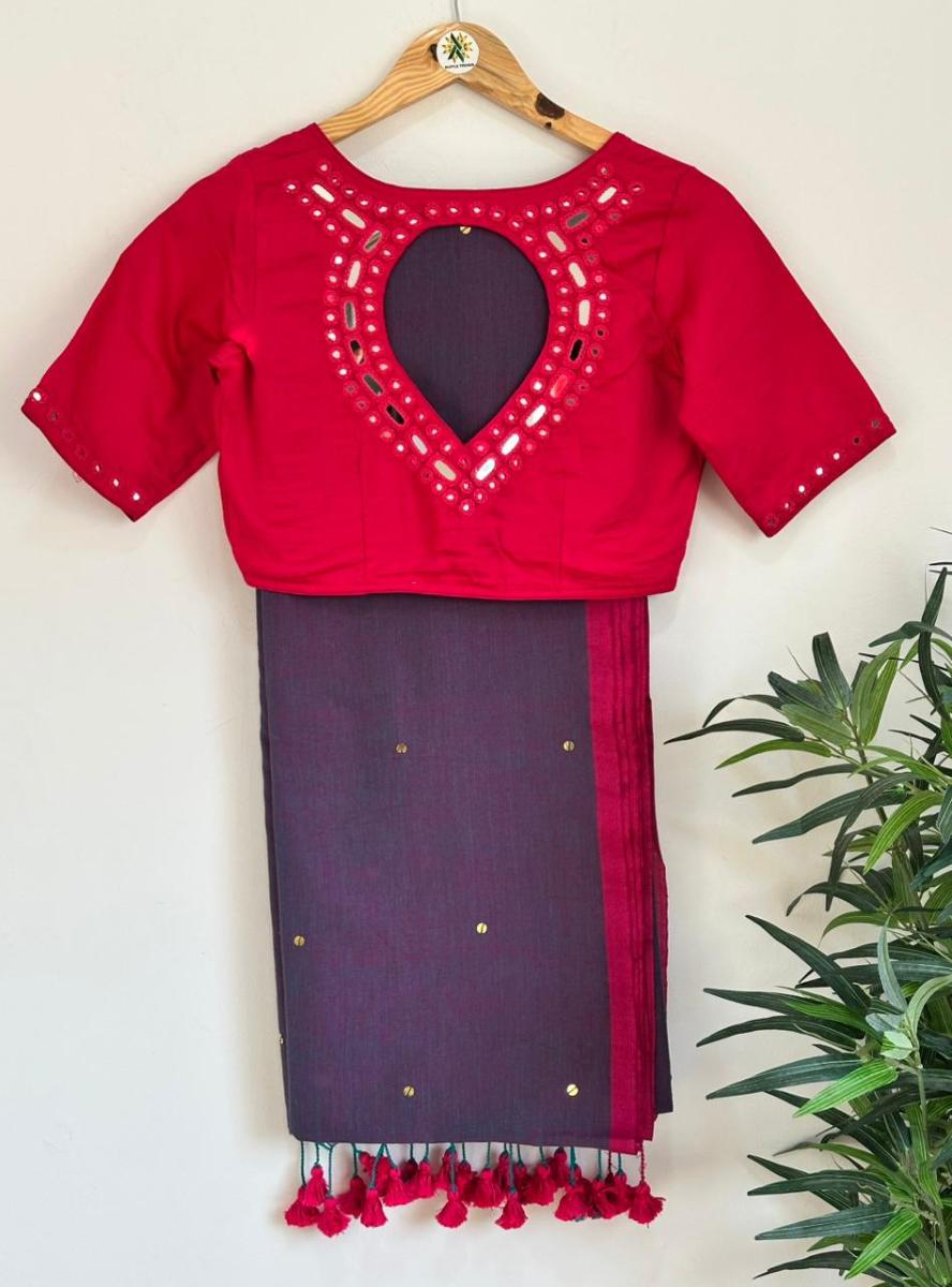 Diva Mirror Khadi With Ready Wear Blouse    