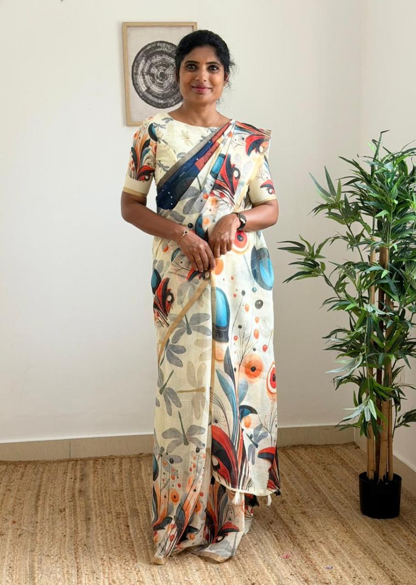 Dragon Fly Linen  With Ready Wear Blouse