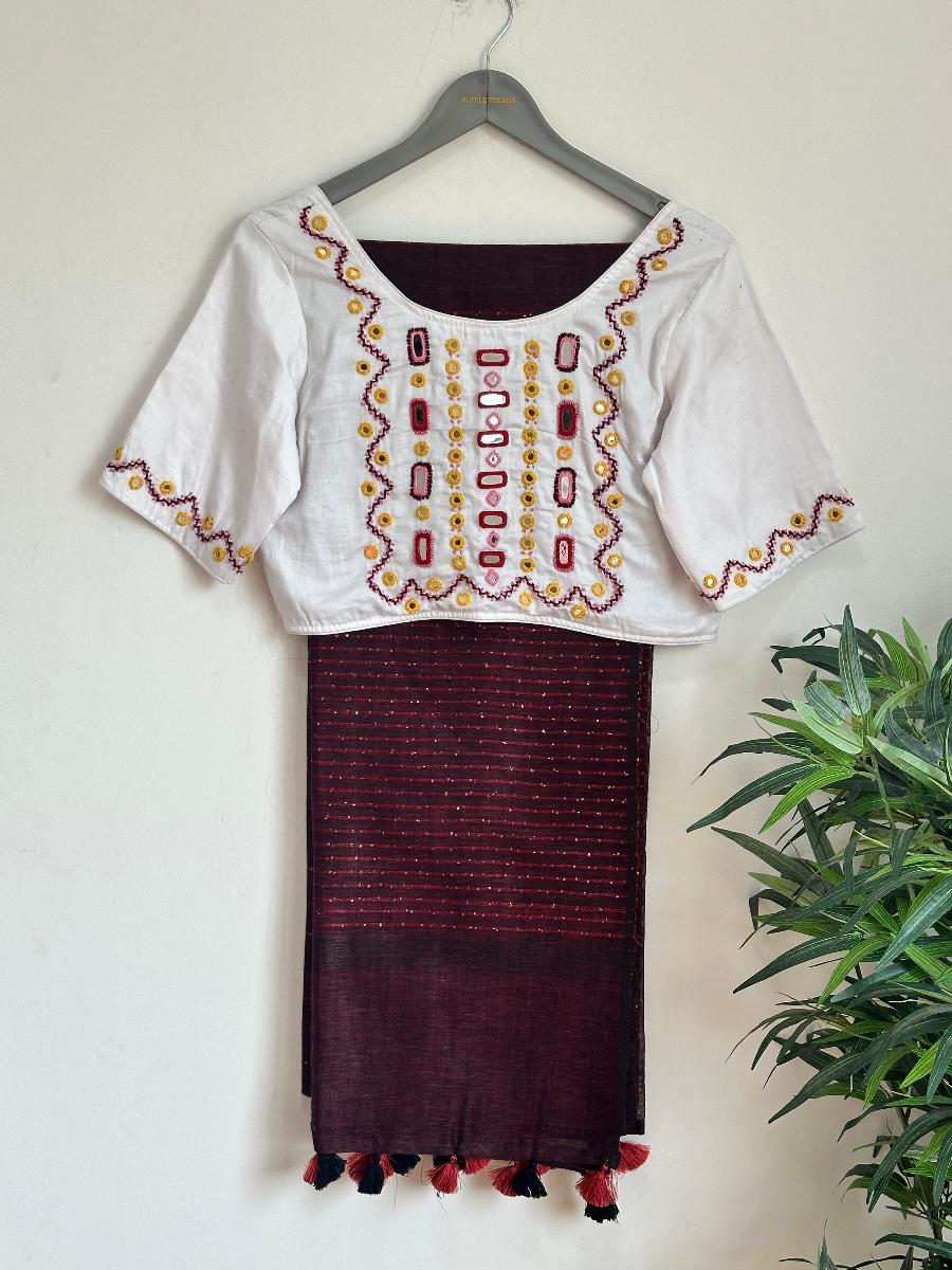 Premium Linen With Ready Wear Blouse  