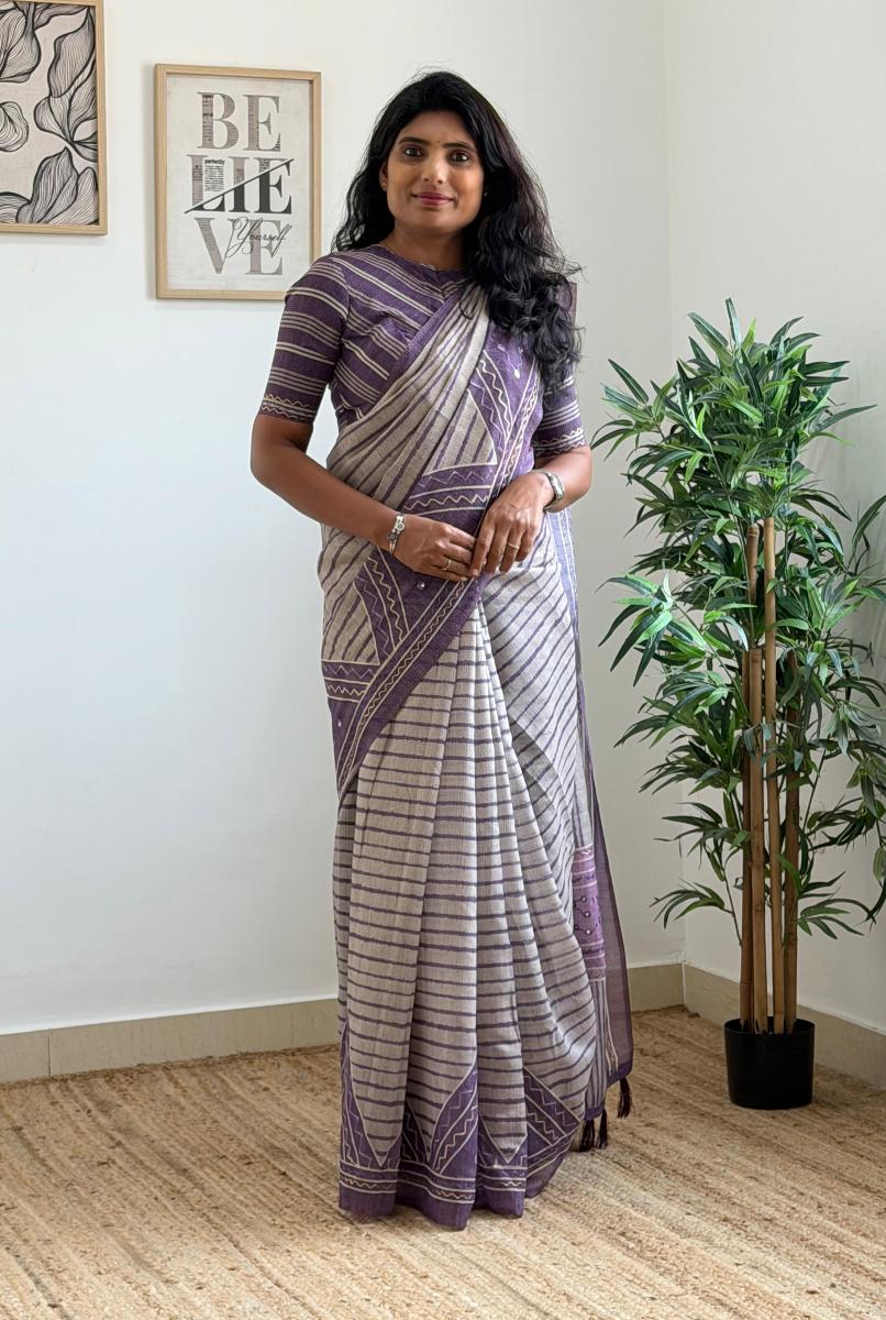 Chanderi Mirror Embroidery With Ready Wear Blouse 