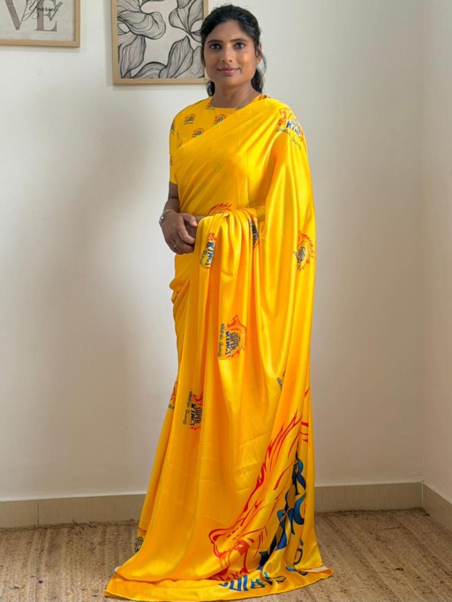 CSK Saree With Ready Wear Blouse