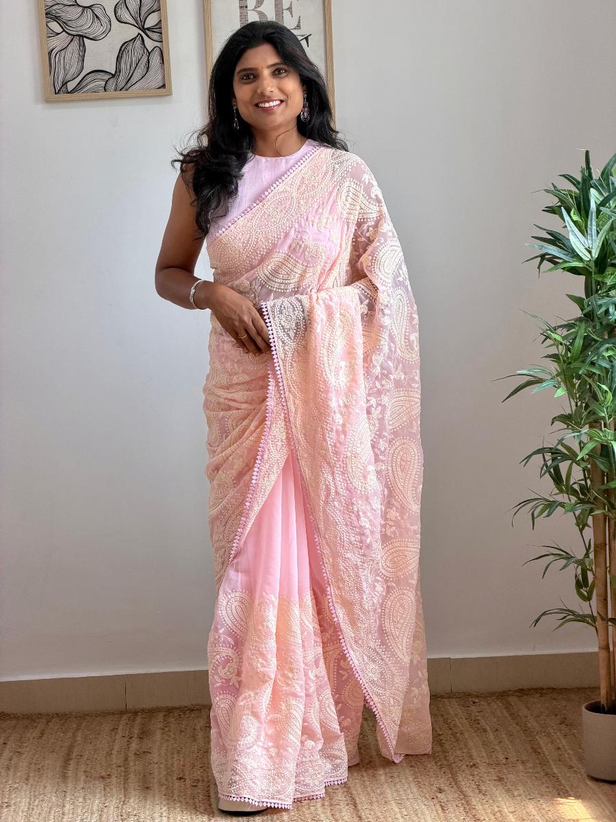 Chikankari Georgette With Ready Wear Blouse 