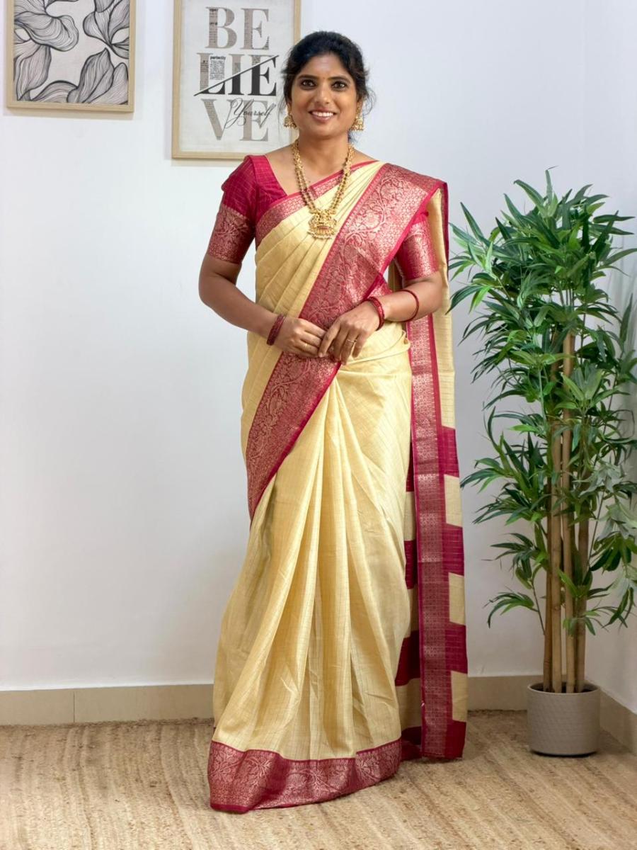 Zari Chanderi Checks With Ready Wear Blouse