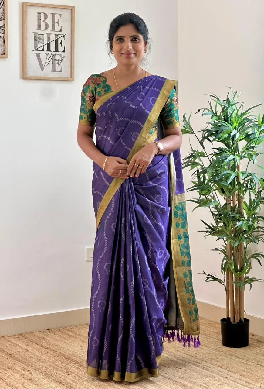 Maheswari Silk Cotton With Ready Wear Blouse