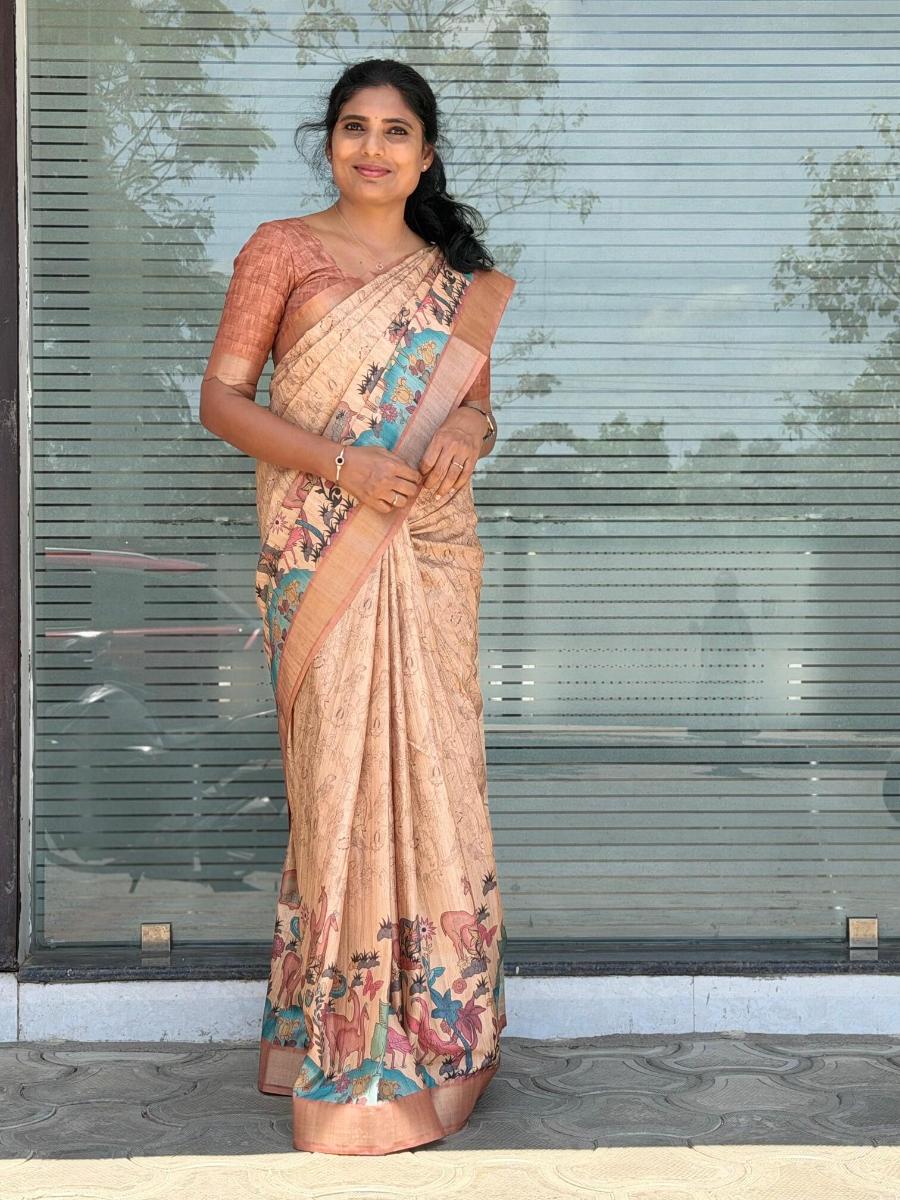 Tussar Silk With Ready Wear Blouuse