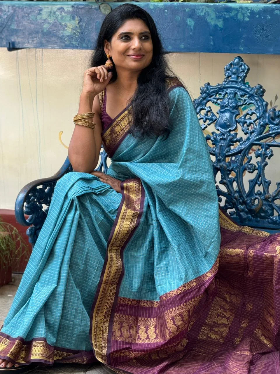 Kalyani Cotton Checks With Ready Wear Blouse 